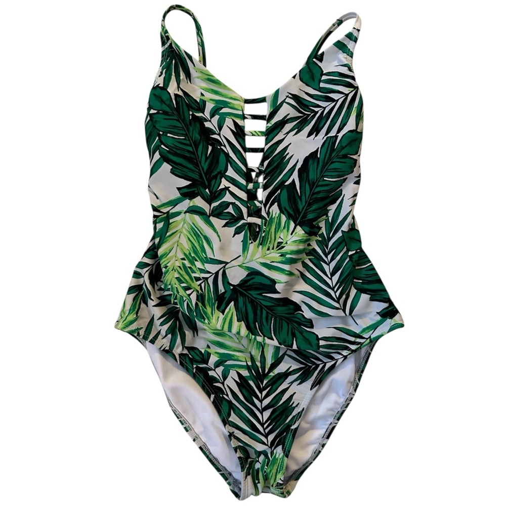 Xhilaration Tropical Leaf Print One-Piece Swimsuit (M)